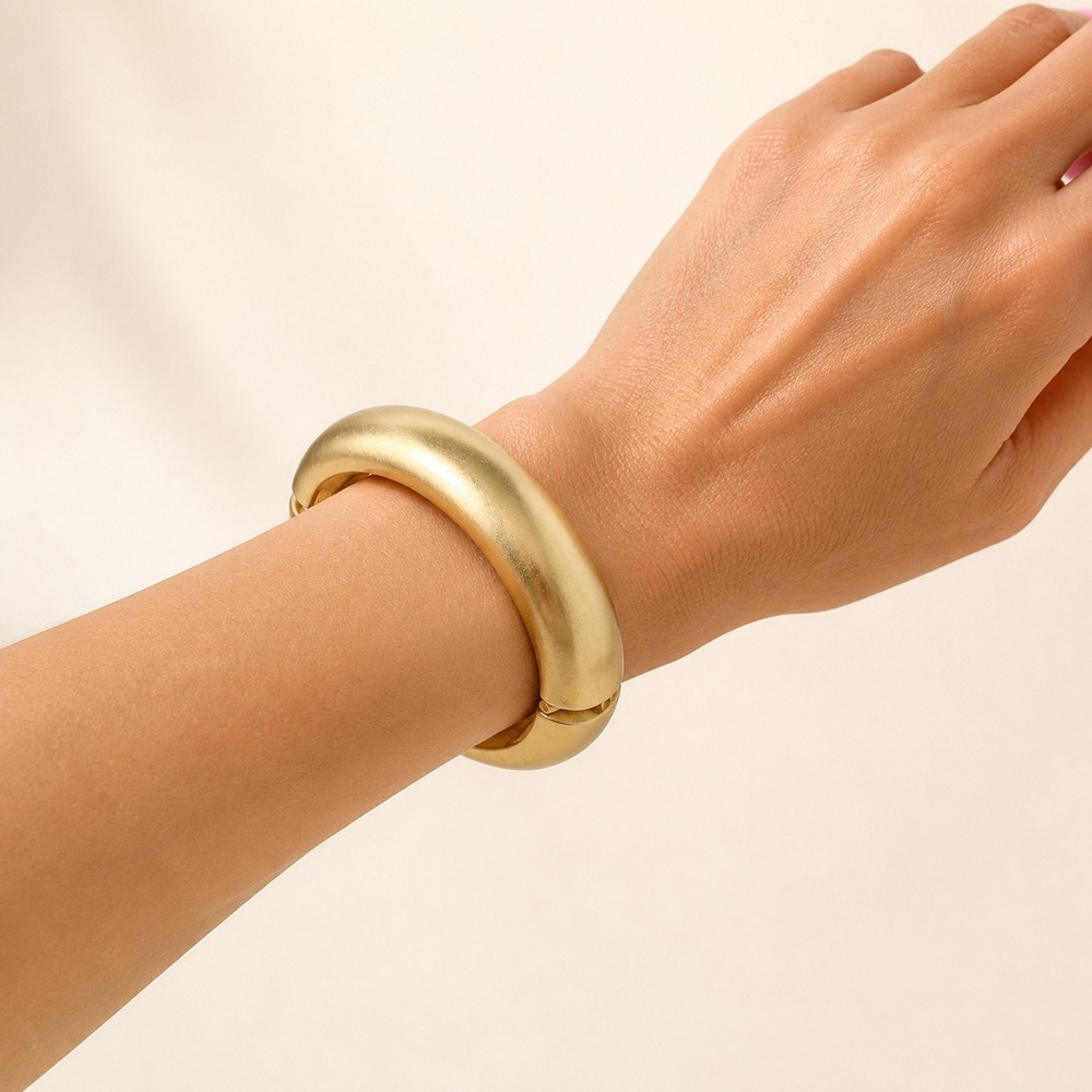 Vintage Kenneth Jay Lane KJL Wide Gold Tone Hinged Clamper Bangle Bracelet USA